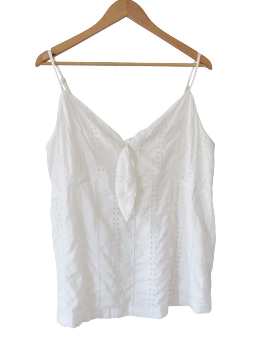 Old Navy Tie Front Eyelet Cami Top XL White Smocked Back Adjustable Straps